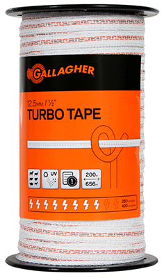 Gallagher Electric Fence Turbo Tape, White, 1/2-In. x 656-Ft.