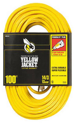 Yellow Jacket Extension Cord, 15A 14-Gauge, 100 Ft.
