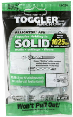 MECHANICAL PLASTICS CORP Toggler Alligator 6-Pack 3/16-Inch Solid Wall  Anchors