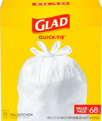 Glad 22435 Tall Kitchen Garbage Bags, White, Quick Tie, 13 Gallon