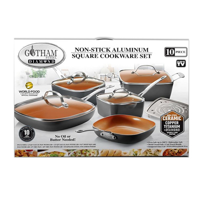 Gotham Steel Non-Stick 10 Piece Square Frying Pan and Cookware Set