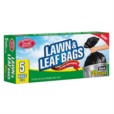 Home Select Bags & Ties, Lawn & Leaf, 2-Ply Strength, 39 Gallon, Black - 5 bags
