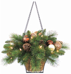 EQUINOX 2 INC LCHC-HB-14PW Holiday Wonderland, 23" Battery Operated Cappuccino Artificial Hanging Basket, With