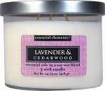 CANDLE LITE 1542353 Essential Elements, 14.75 OZ, Lavender & Cedar Wood Scented, 3-Wick